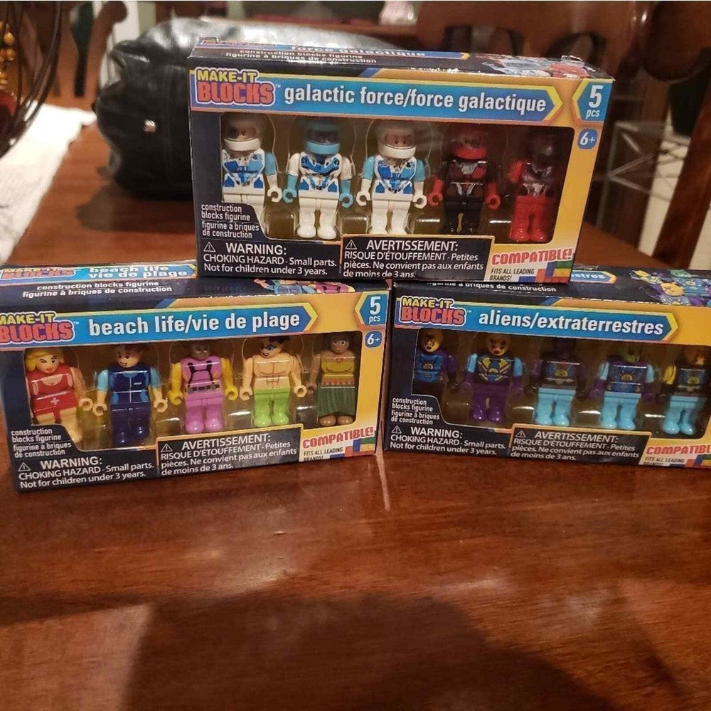 LEGO like Lot of 3 new Make it blocks Galactic force‎ Beach life  alians figures